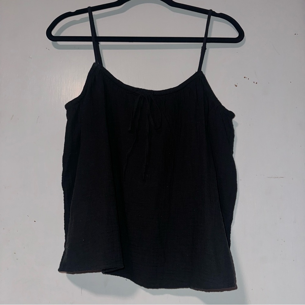 H&M Tie Front Black Cotton Tank Top Size Small